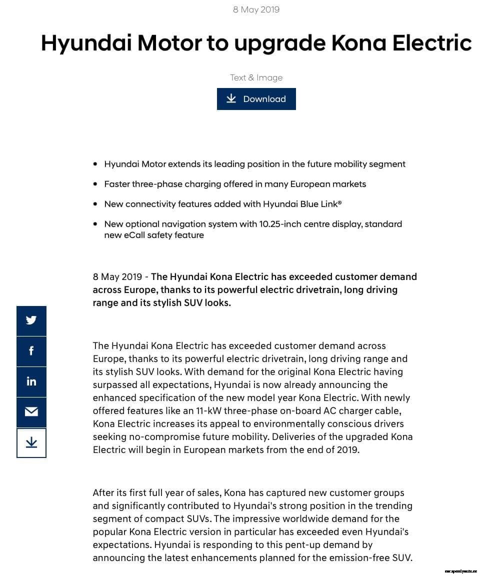 2020 Hyundai Kona Electric gets a 11 kW on-board charger