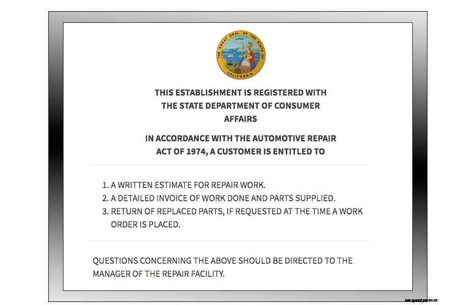 Car Repair Estimate Laws in State of California