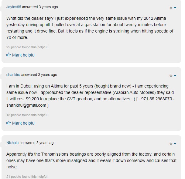 CVT Transmission Problems Nissan Altima