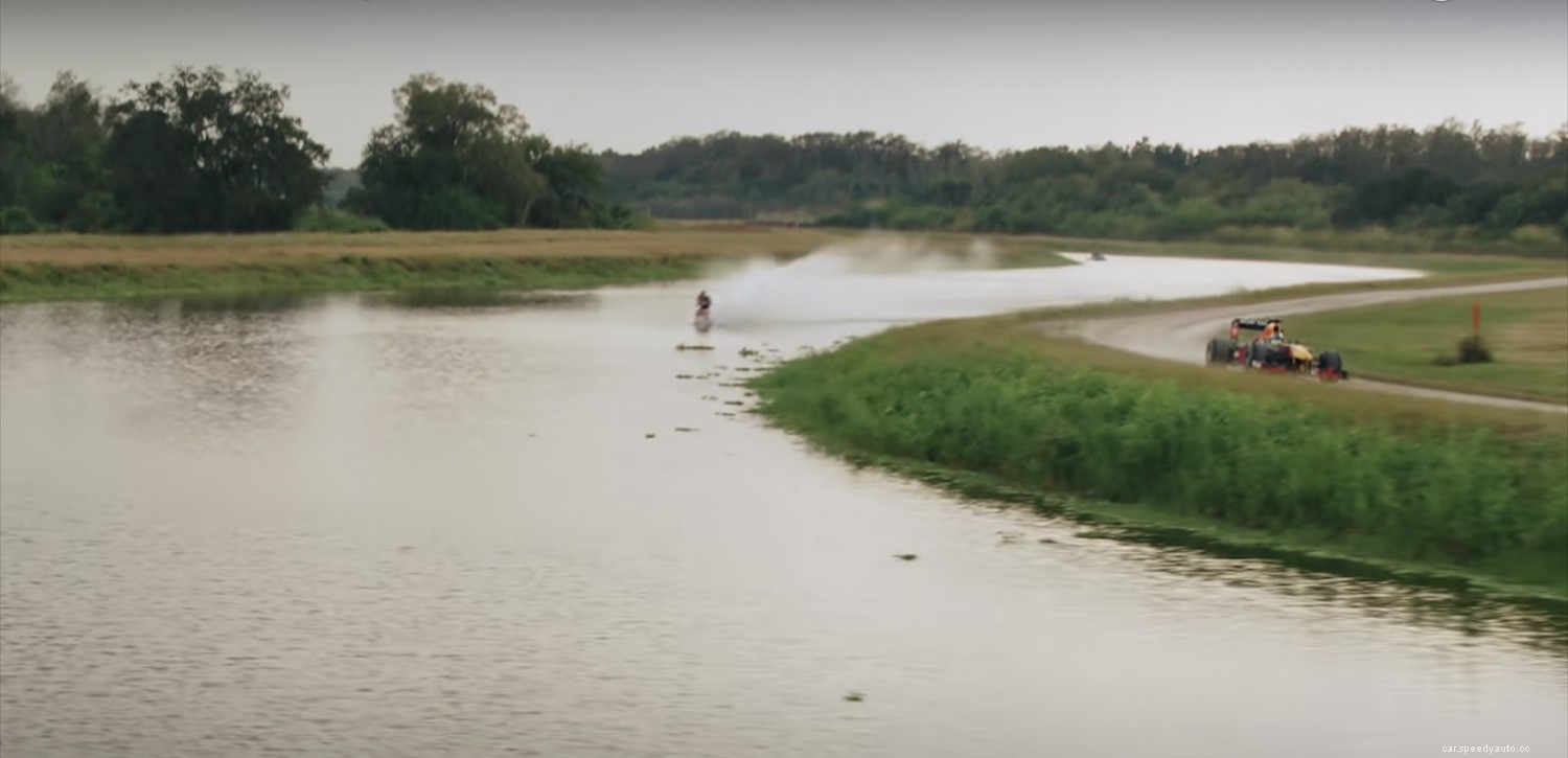 Florida Man Waterskis Barefoot Behind a Formula One Car on Its Way to the Miami Grand Prix